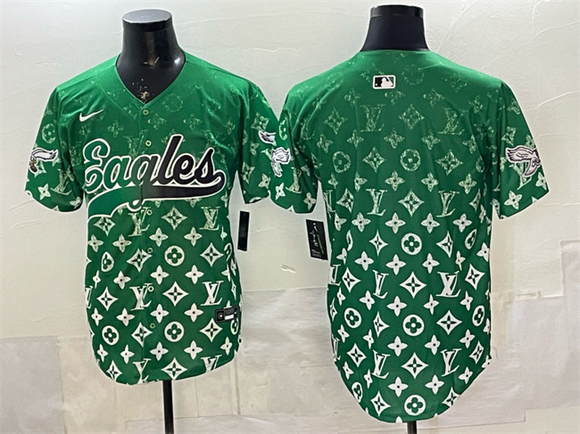 Men's Green Philadelphia Eagles Blank With Patch Limited Stitched Baseball Jersey